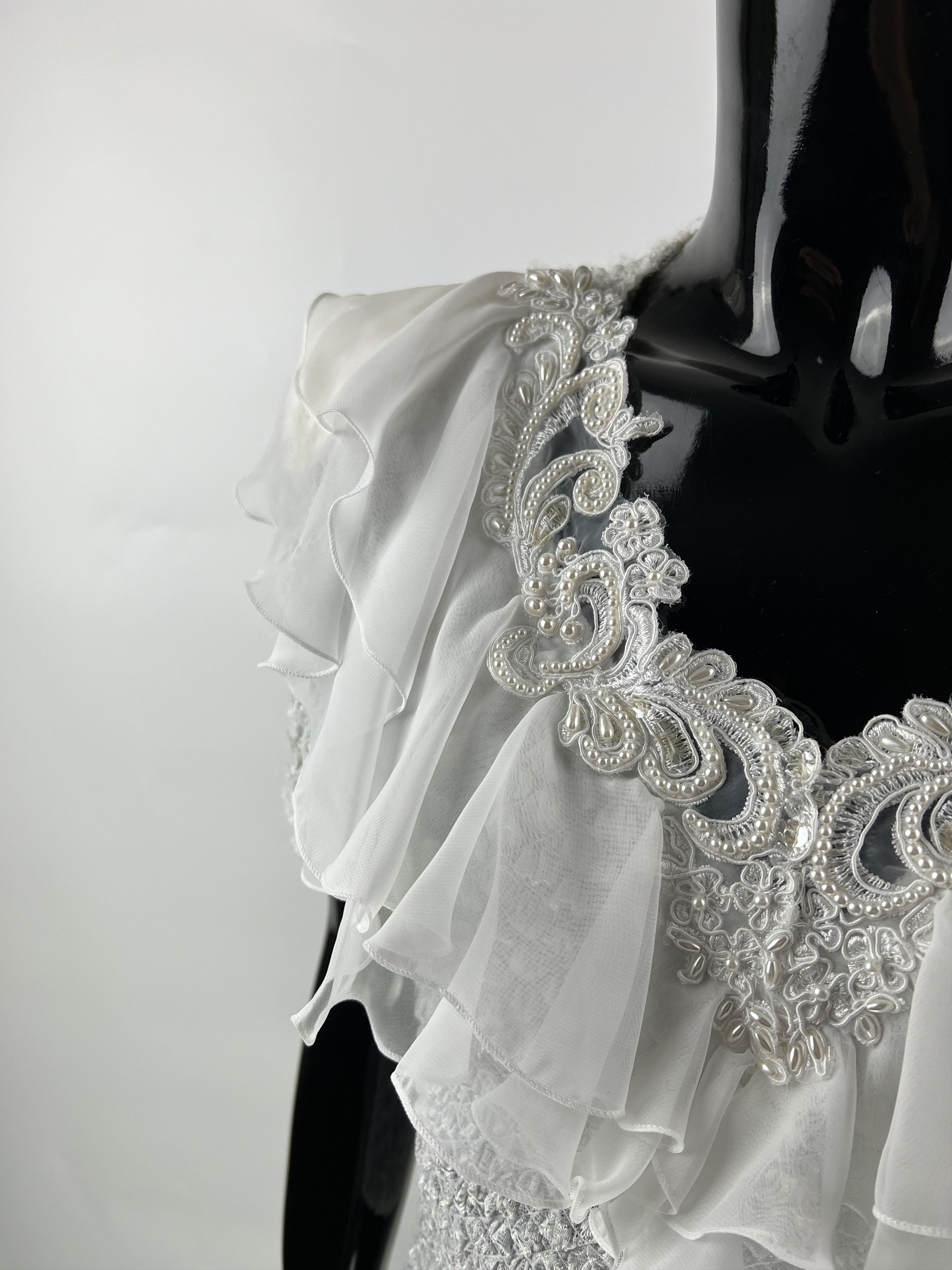Designer × Vintage Georges Barhel Rufled Rhinestones Short Sleeve Bodysuit S/M Size M / US 6-8 / IT 42-44 - 4 Thumbnail