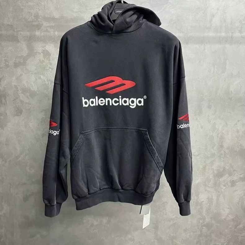 Balenciaga Balenciaga Black monogrammed printed hooded sweatshirt 2505 Size US S / EU 44-46 / 1 - 1 Thumbnail
