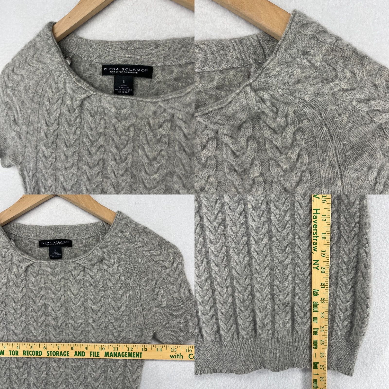 VINTAGE Elena Solano Cashmere Sweater Dress Short Sleeve Gray Women S  Classic Bodycon Fall Winter