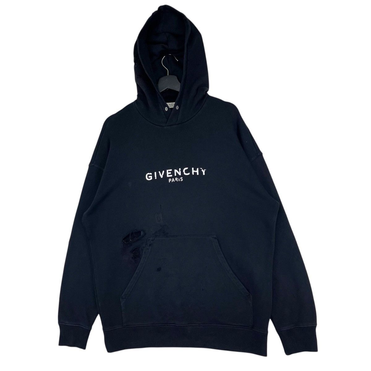 Givenchy Givenchy Paris Black Distressed Sweatshirt Hoodie Size US M / EU 48-50 / 2 - 2 Thumbnail