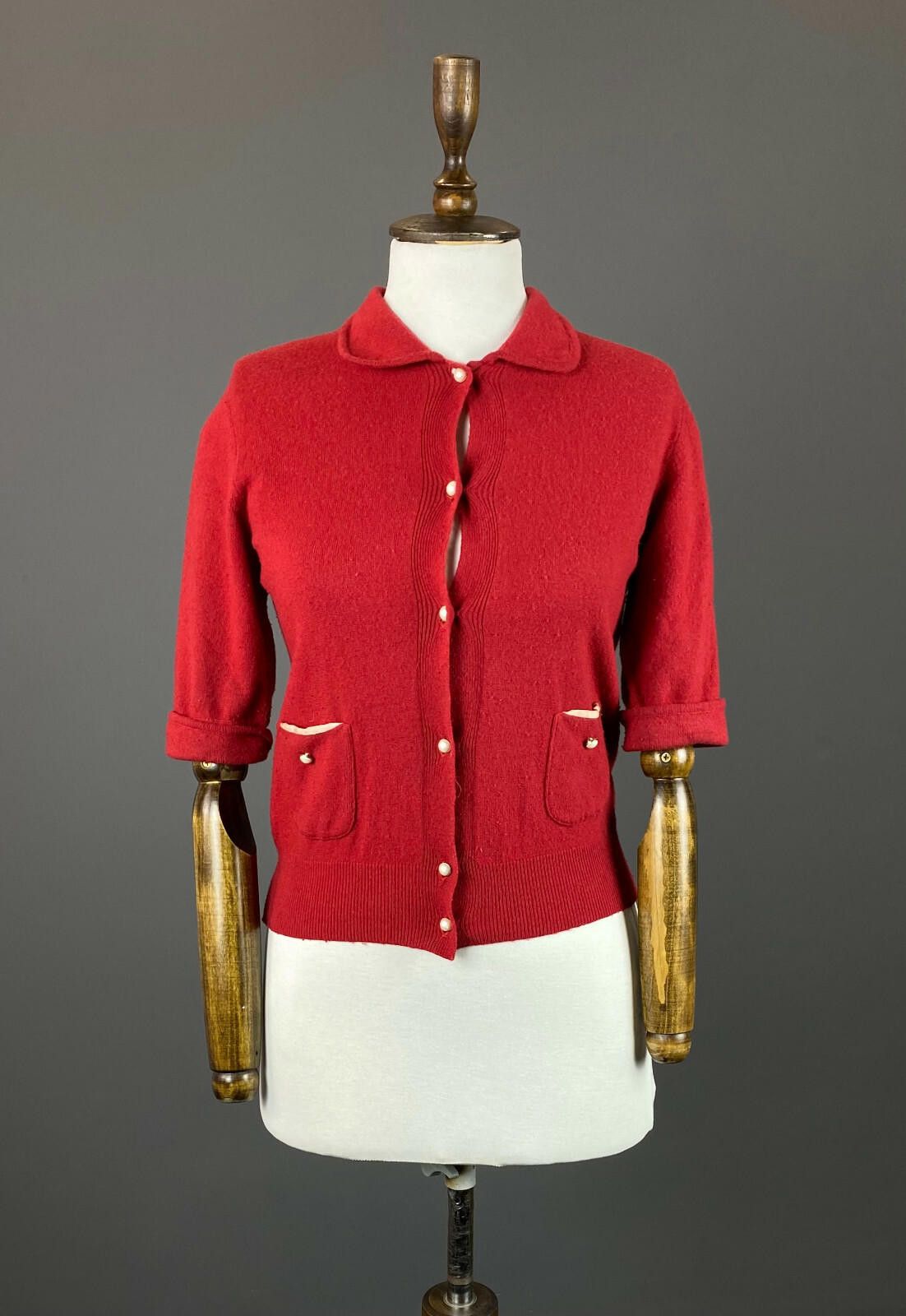 Designer Schumacher Red Wool Cardigan Sweater Size XS Size XS / US 0-2 / IT 36-38 - 1 Thumbnail