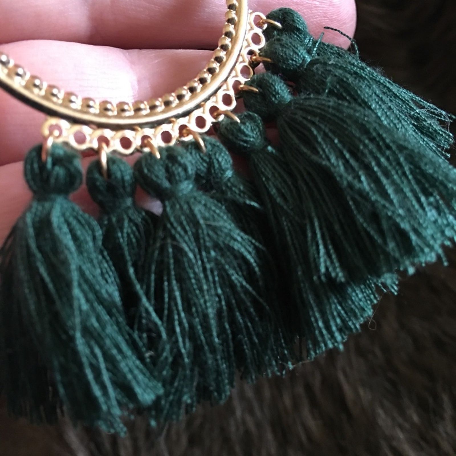 Jewelry Gold tone fish hook green tassel earrings Size ONE SIZE - 2 Thumbnail