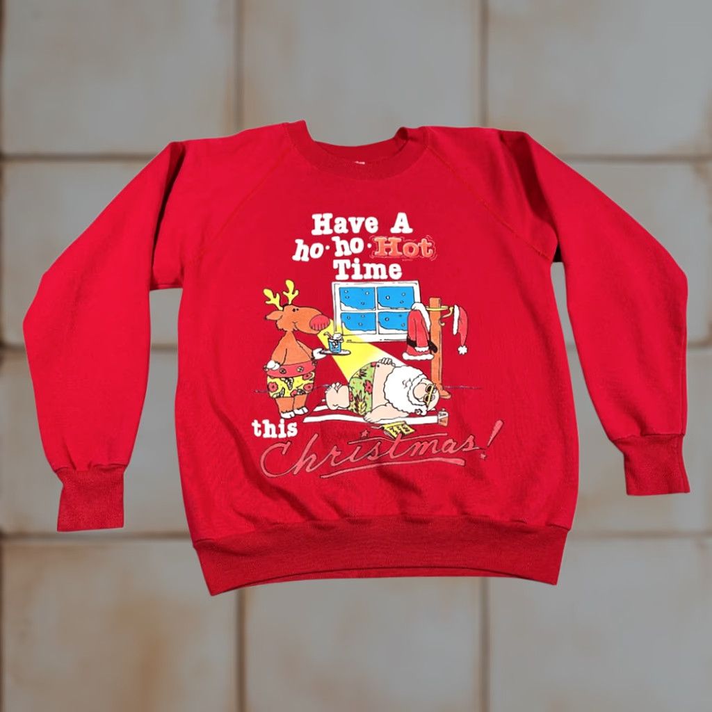 Vintage VINTAGE Christmas Sweater Shirt Adult MEDIUM Red Santa 90s Raglan 1st Class USA Mens Size US M / EU 48-50 / 2 - 1 Thumbnail