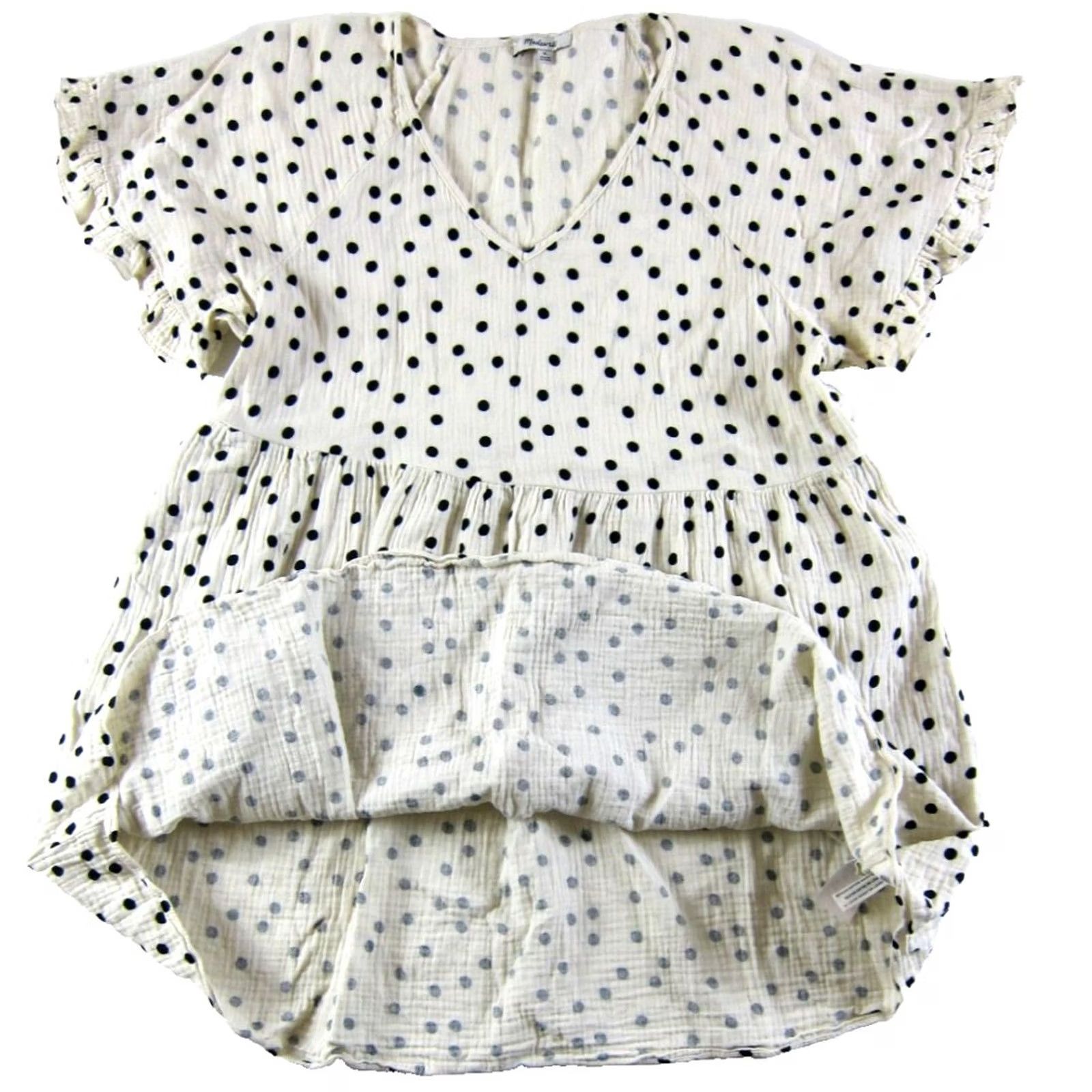 Madewell Madewell Dress Cotton Gauze Ivory Black Polka Dot Smock Pocket Ruffle Sleeve XL Size XL / US 12-14 / IT 48-50 - 5 Thumbnail