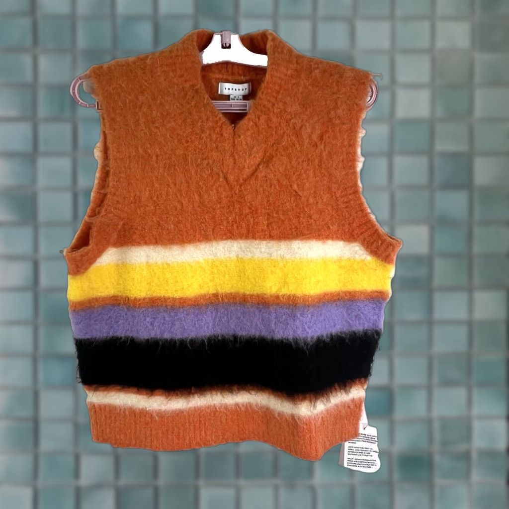 Topshop Topshop Striped Fuzzy Wool Blend Sweater Vest Womens Size S Orange NWT Size S / US 4 / IT 40 - 1 Thumbnail