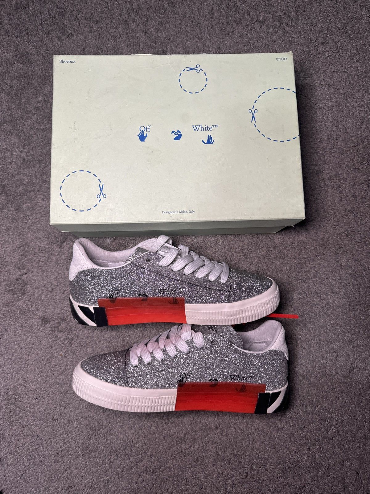 Off-White Silver Glitter Low-Top Vulcanized Sneaker Size US 10.5 / IT 40.5 - 2 Thumbnail