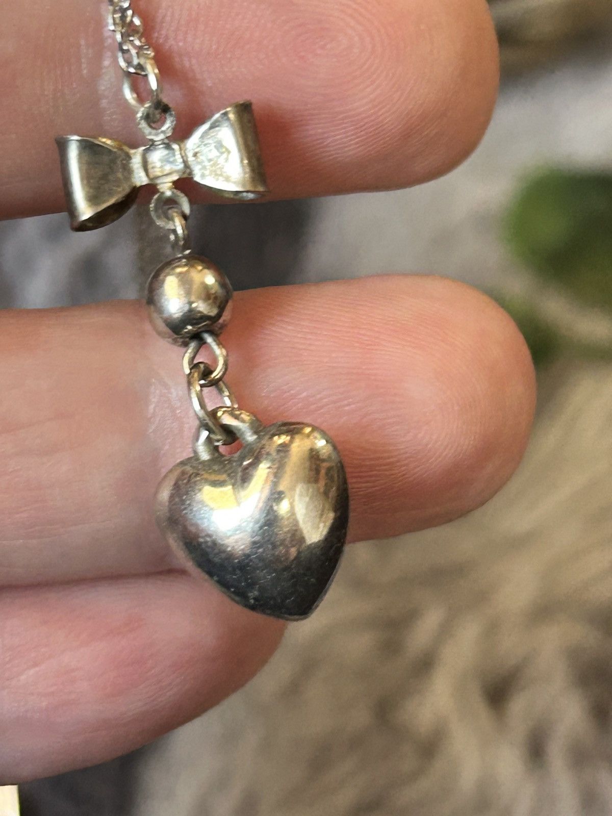 Handmade Handcrafted vintage bow with heart pendant on chain necklace Size ONE SIZE - 6 Thumbnail
