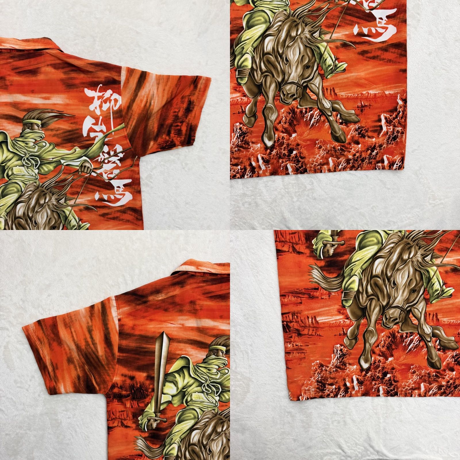 Vintage Trust Samurai Warrior Shirt Mens M Orange Hawaiian Button Up Graphic Print Short Sleeve News Y2K Lounge Casual Mens Size US M / EU 48-50 / 2 - 9 Thumbnail