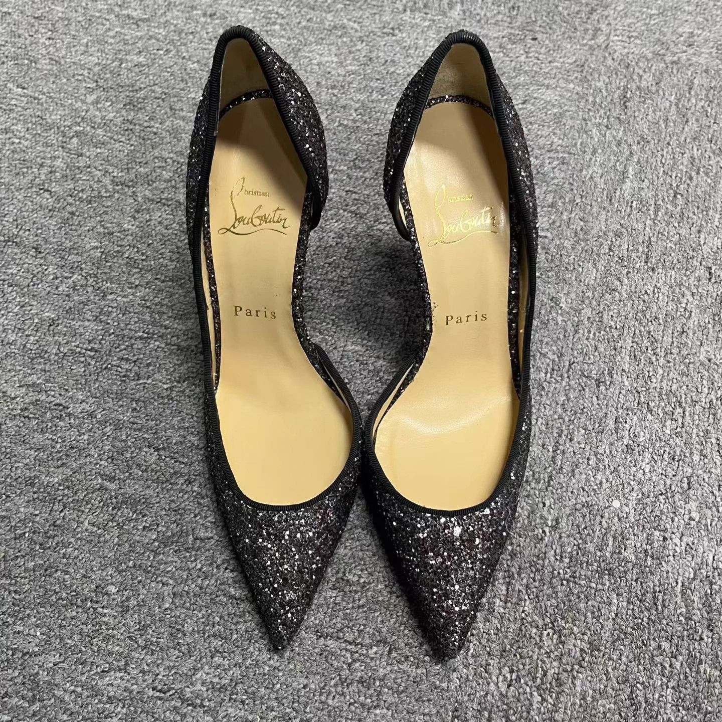 Christian Louboutin Christian Louboutin black glitter stiletto heels. Size US 6 / IT 36 - 1 Thumbnail