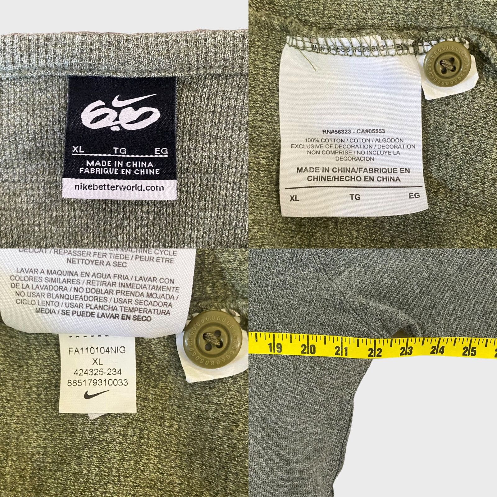Nike VINTAGE Nike 6.0 Long Sleeve Henley Shirt Green Cotton Skateboarding Tee Men's XL Size US XL / EU 56 / 4 - 8 Thumbnail
