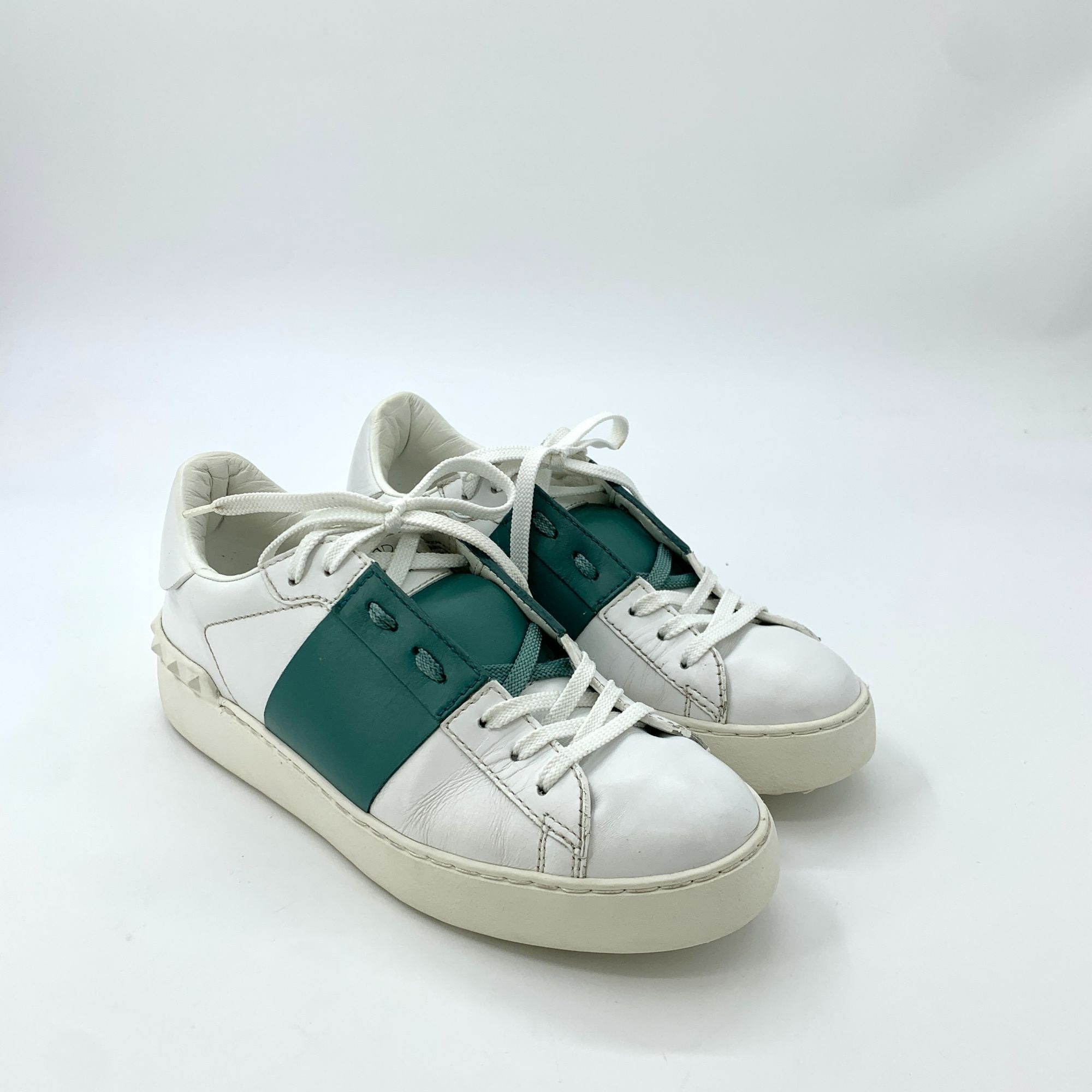 Valentino Valentino Rockstud White & Green Leather Sneakers Size US 7.5 / EU 40-41 - 2 Thumbnail
