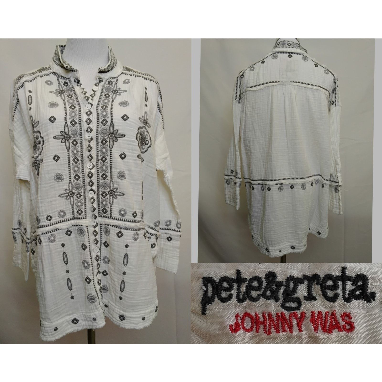 Johnny Was Johnny Was Pete + Greta Top Women's S White Embroidered Boho Size S / US 4 / IT 40 - 1 Thumbnail