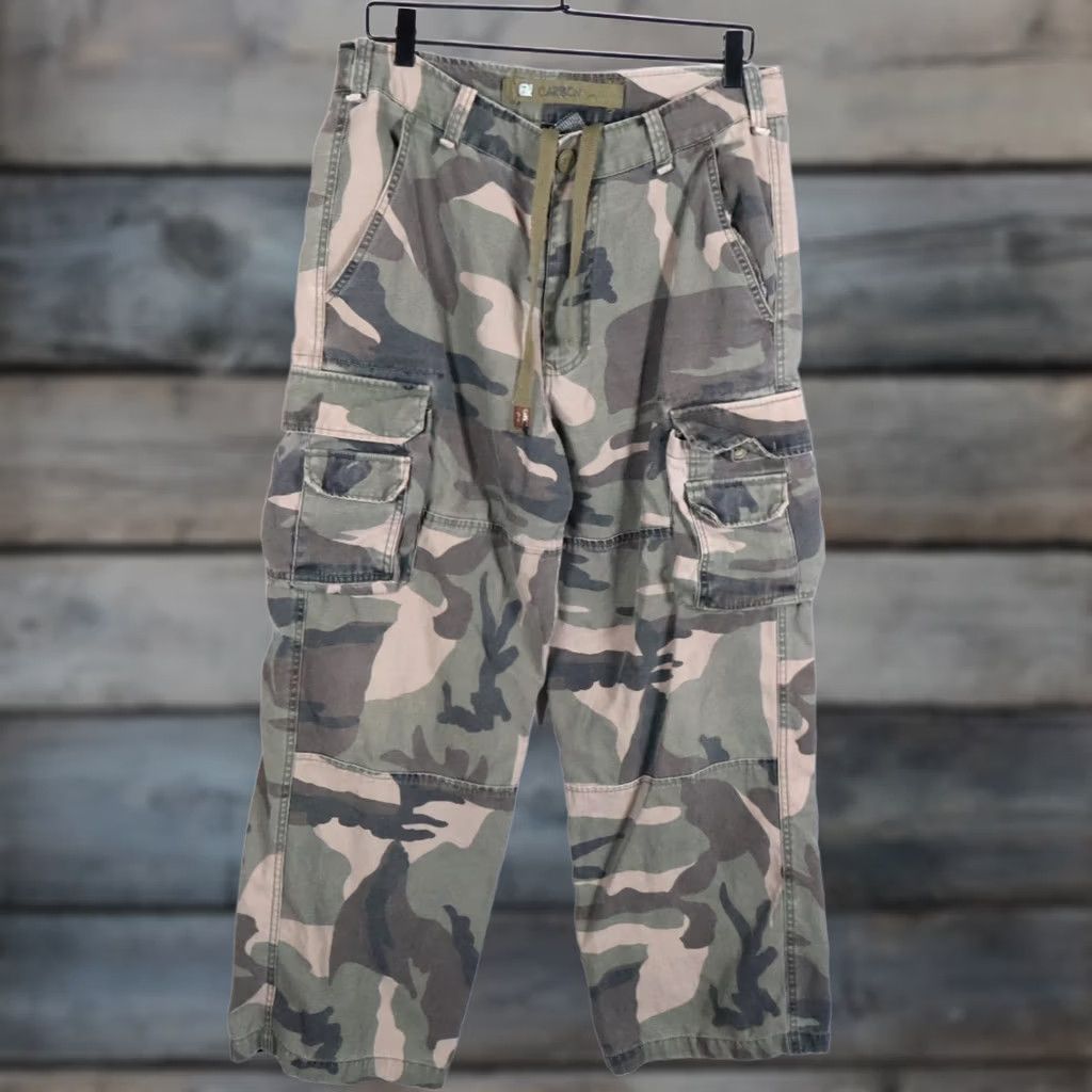 Carbon VTG Carbon Camouflage Cargo Pants Men's 32 x 28 Wide-Leg 10" Leg Opening Regular Inseam 28" Ramie Cotton Blend Vintage Y2K Size US 32 / EU 48 - 1 Thumbnail