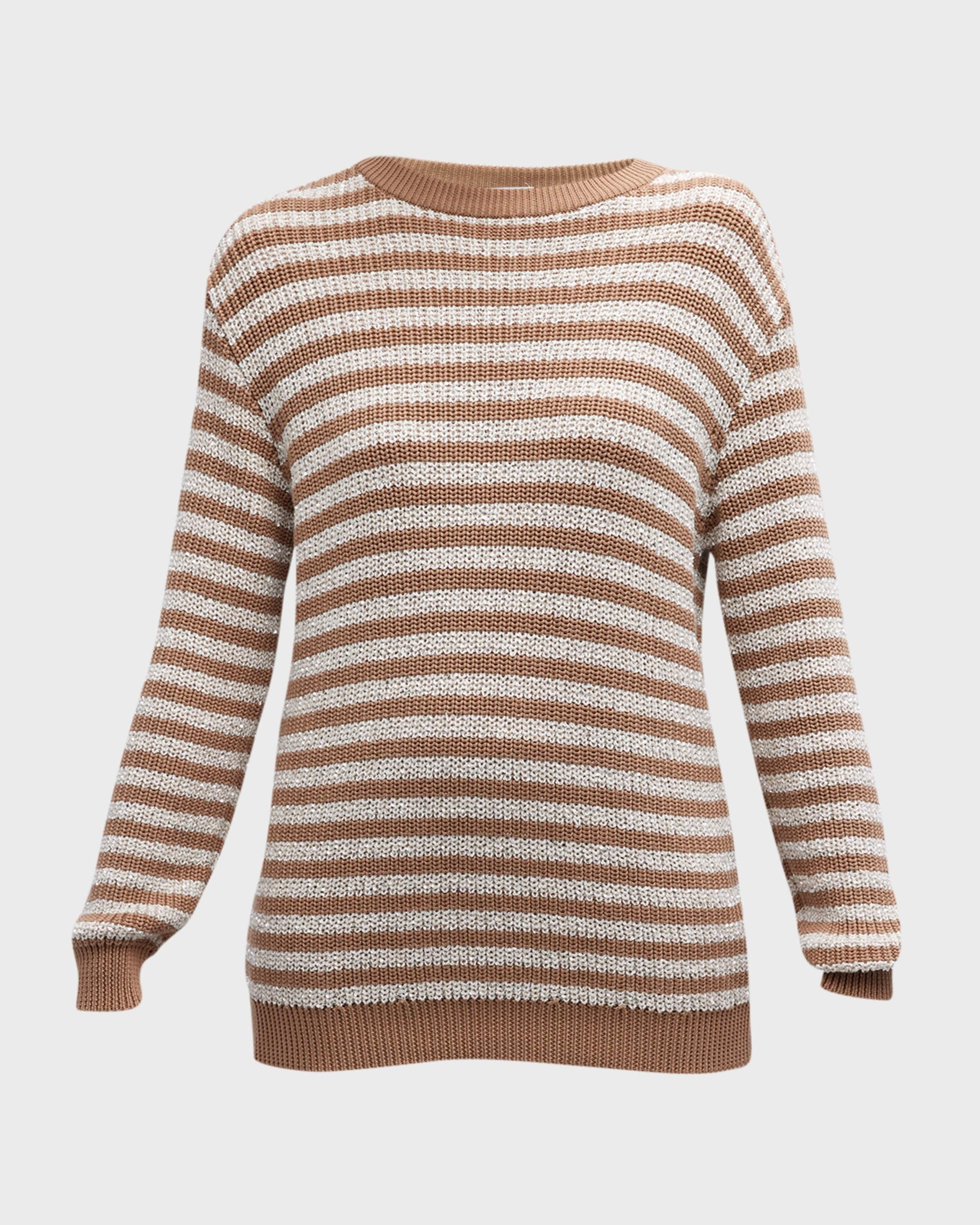 Brunello Cucinelli o1y0825 Crewneck Sweater in Camel/White Size M / US 6-8 / IT 42-44 - 1 Thumbnail
