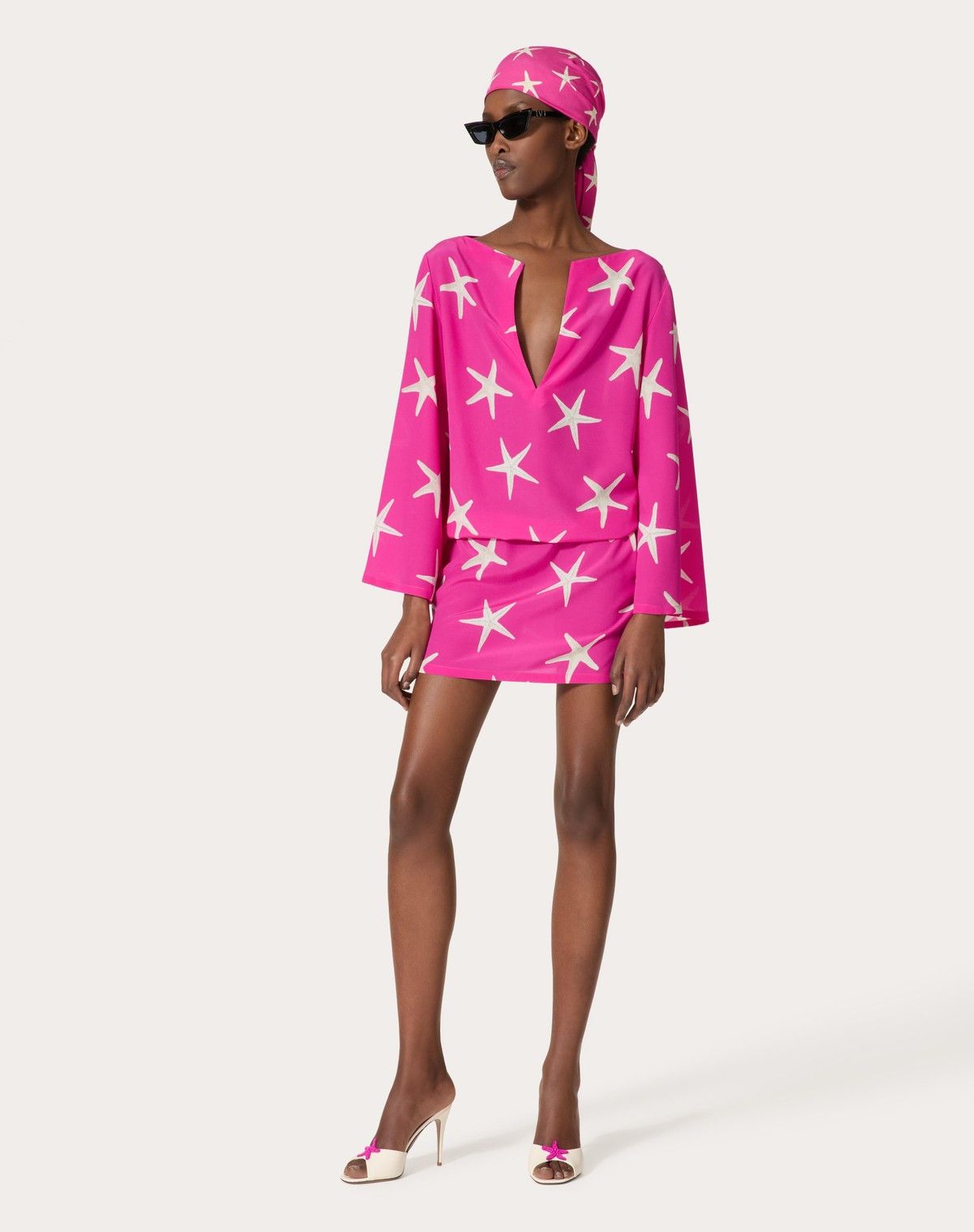 Valentino o1s1wg110525 Starfish Crepe De Chine Short Dress in Pink Size XS / US 0-2 / IT 36-38 - 2 Thumbnail
