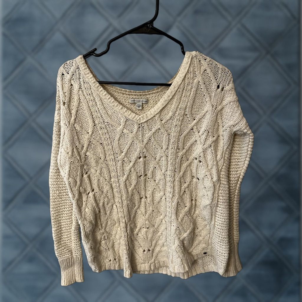 American Eagle Outfitters VINTAGE American Eagle Women Pullover Sweater Knit Long Sleeve V-Neck Casual XS Ivory 90s Classic Size XS / US 0-2 / IT 36-38 - 1 Thumbnail