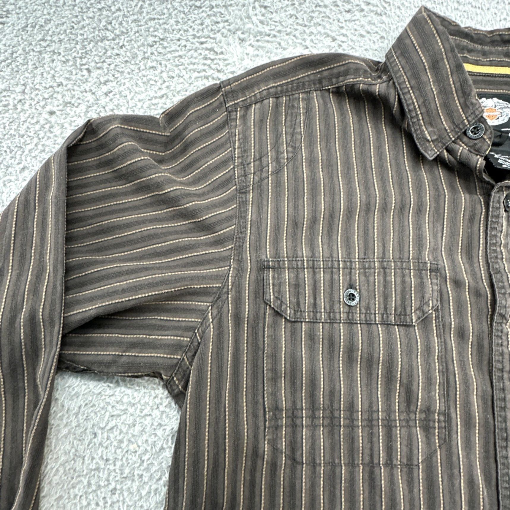 Harley Davidson Harley-Davidson Shirt Mens Large Pinstriped Cotton Long Sleeve Button Up Nice Size US L / EU 52-54 / 3 - 6 Thumbnail