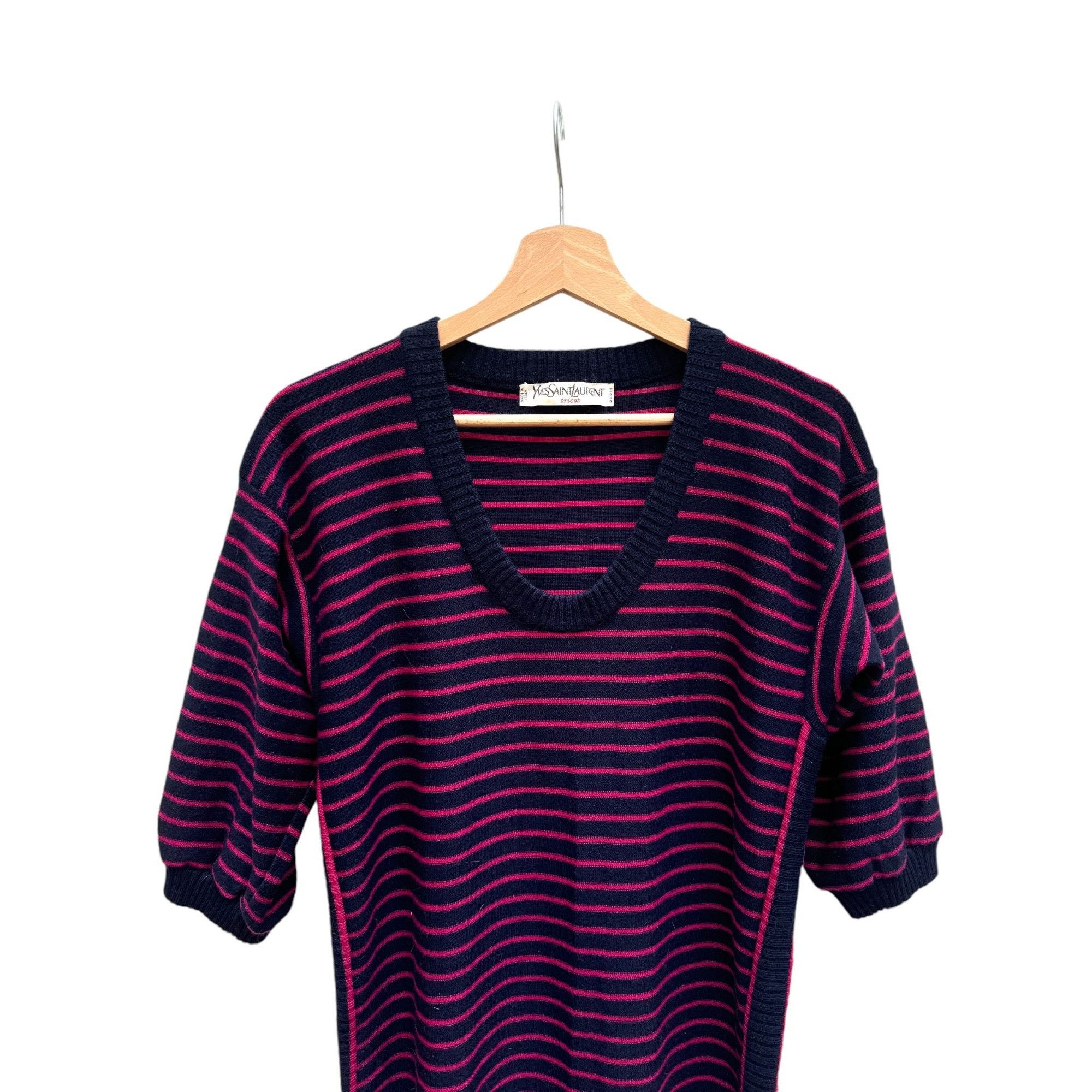 Yves Saint Laurent Navy Red Wool Striped Dress Size M / US 6-8 / IT 42-44 - 4 Thumbnail