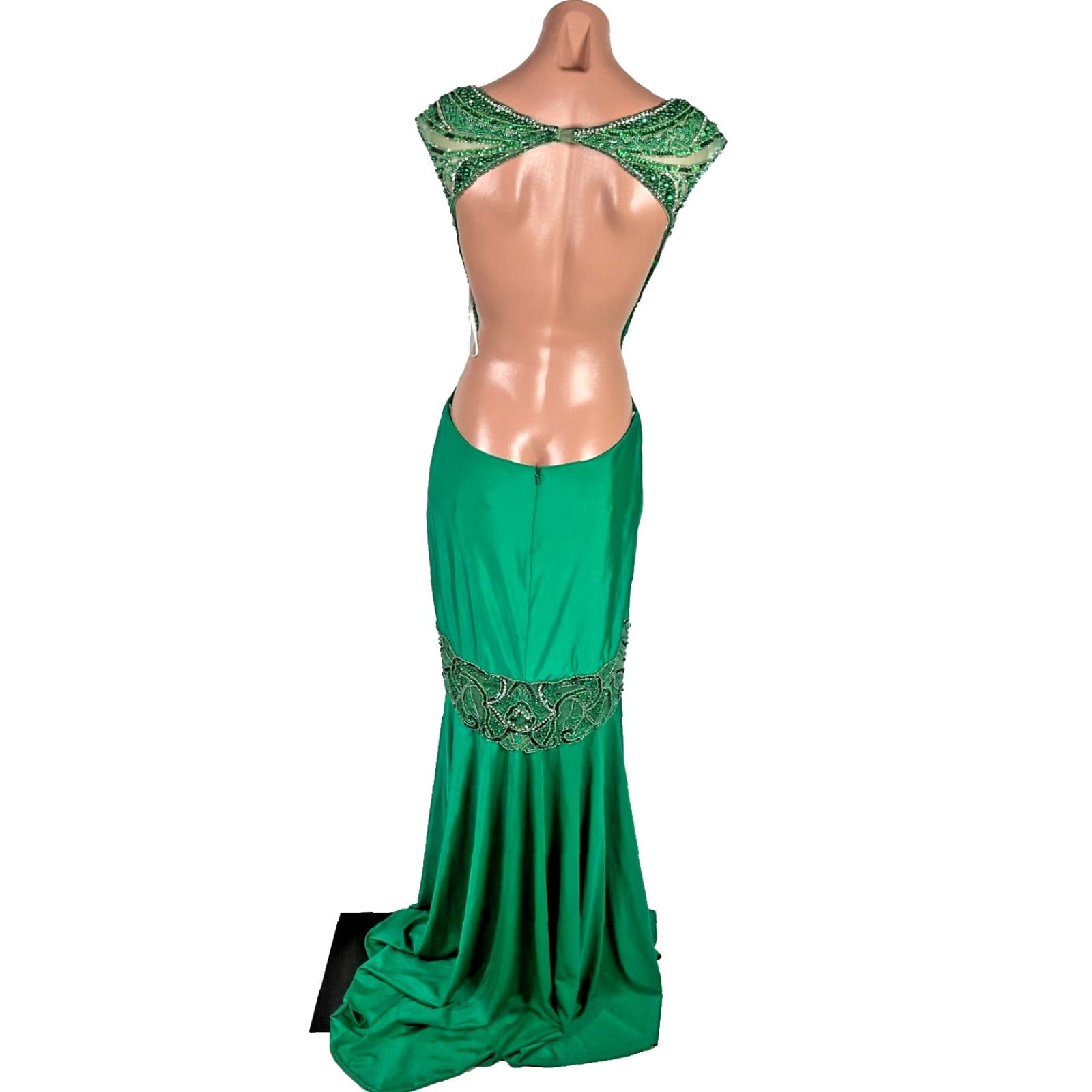 Alyce Paris Formal Dress Emerald Green Backless Long Evening Gown Women's 8  NWT