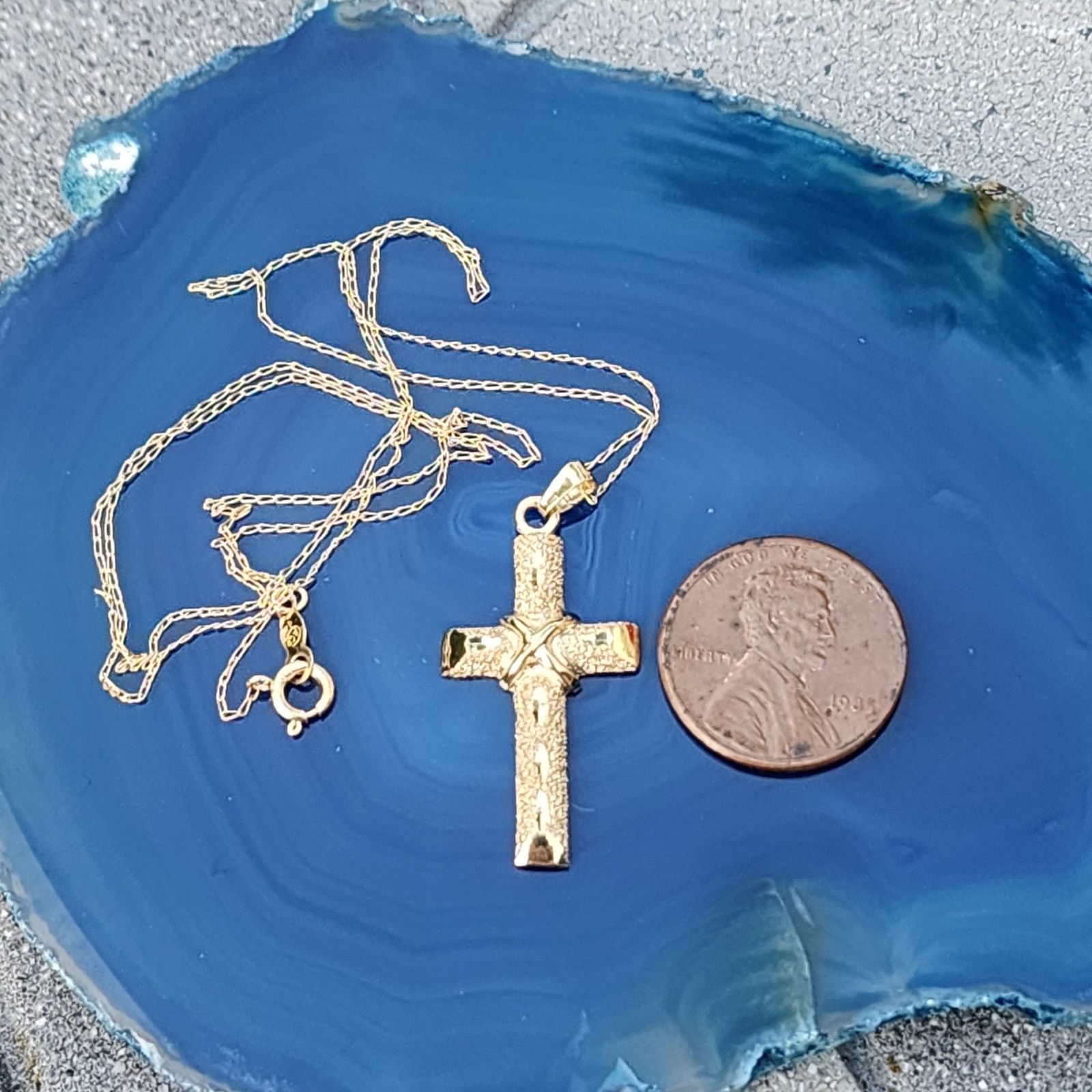 Vintage ACO 14K Yellow Gold Diamond Cut Cross Pendant Link Necklace Size ONE SIZE - 3 Thumbnail