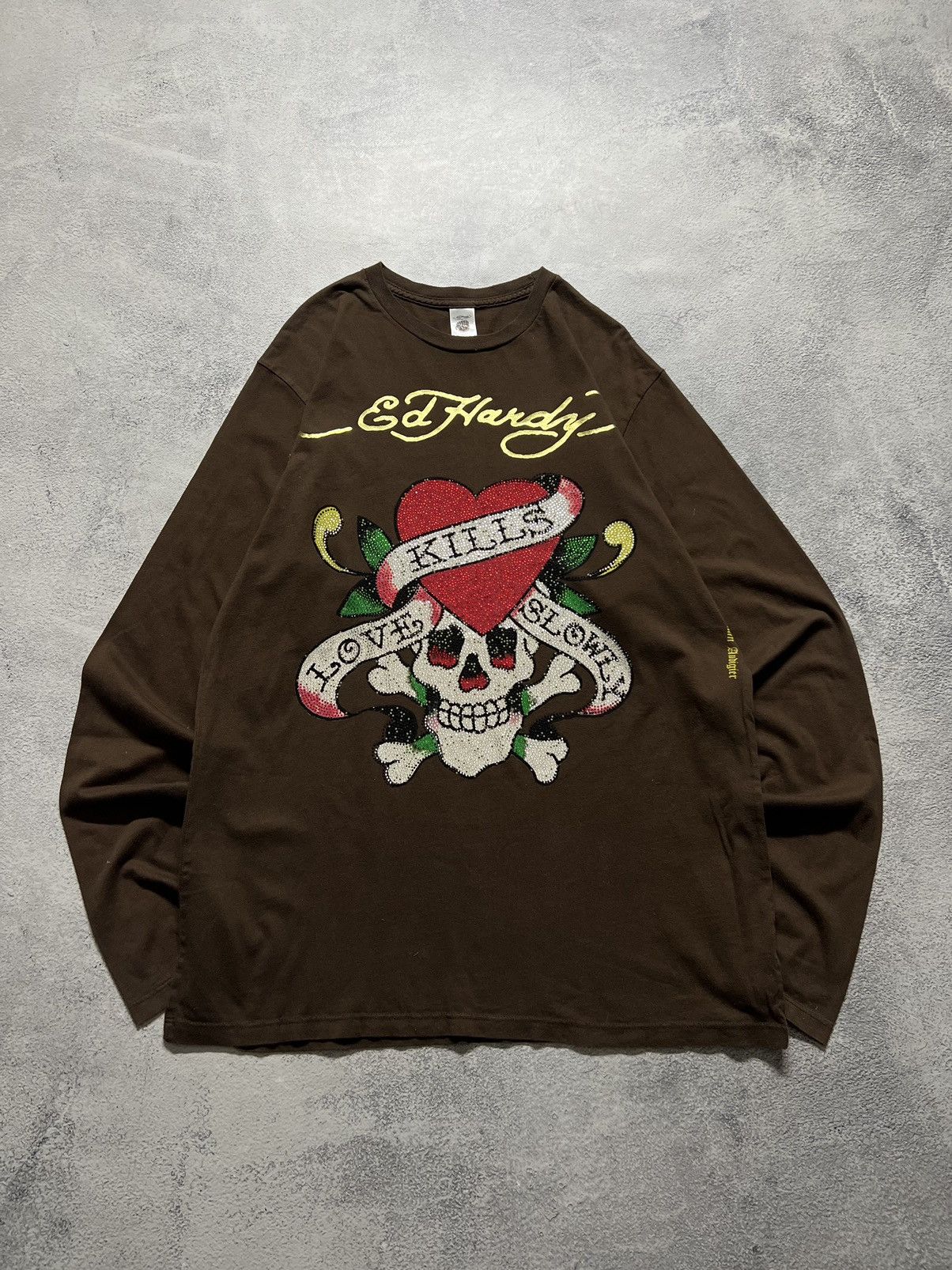 Ed Hardy Vintage Y2k Ed Hardy Brown 🤎 Skull☠️ Crazy Long Sleeve 00’s Size US L / EU 52-54 / 3 - 2 Thumbnail