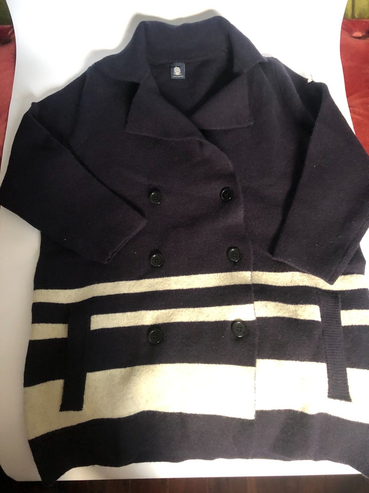 Marina Rinaldi Marina Sport by Rinaldi Navy White Stripes Pea Coat Size XL / US 12-14 / IT 48-50 - 1 Thumbnail