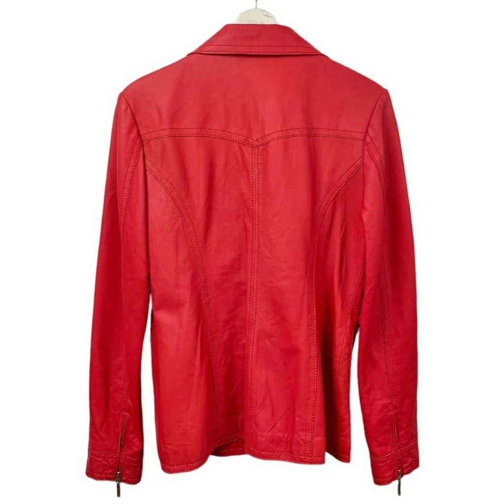 Tommy Hilfiger Tommy Hilfiger Red Leather Raw Edge 3 Button Blazer Size 8 Size M / US 6-8 / IT 42-44 - 3 Thumbnail