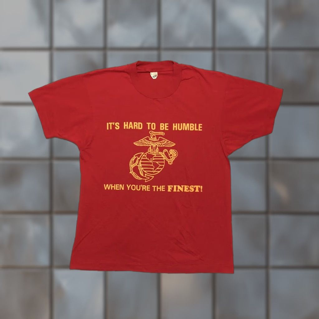 Vintage VINTAGE United States Marine Corps T-Shirt Red 80s Mens L Screen Stars USMC Logo Single Stitch Crew Neck Short Sleeve Cotton Vintage 80s Mens T-Shirt Size US L / EU 52-54 / 3 - 1 Thumbnail