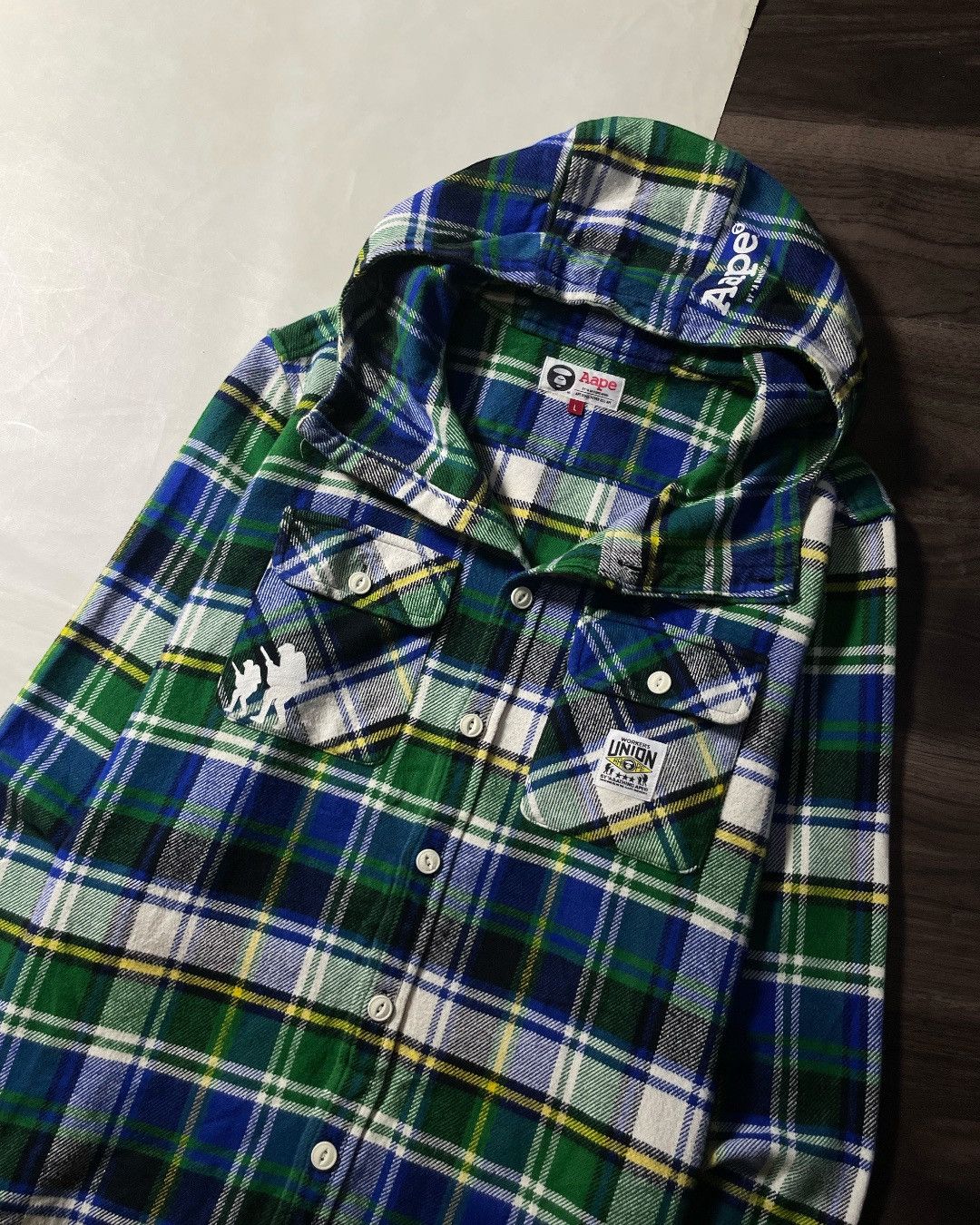 Aape HEAVY FLANNEL SHIRT HOODIE AAPE by A BATHING APE SIZE L Size US L / EU 52-54 / 3 - 3 Thumbnail