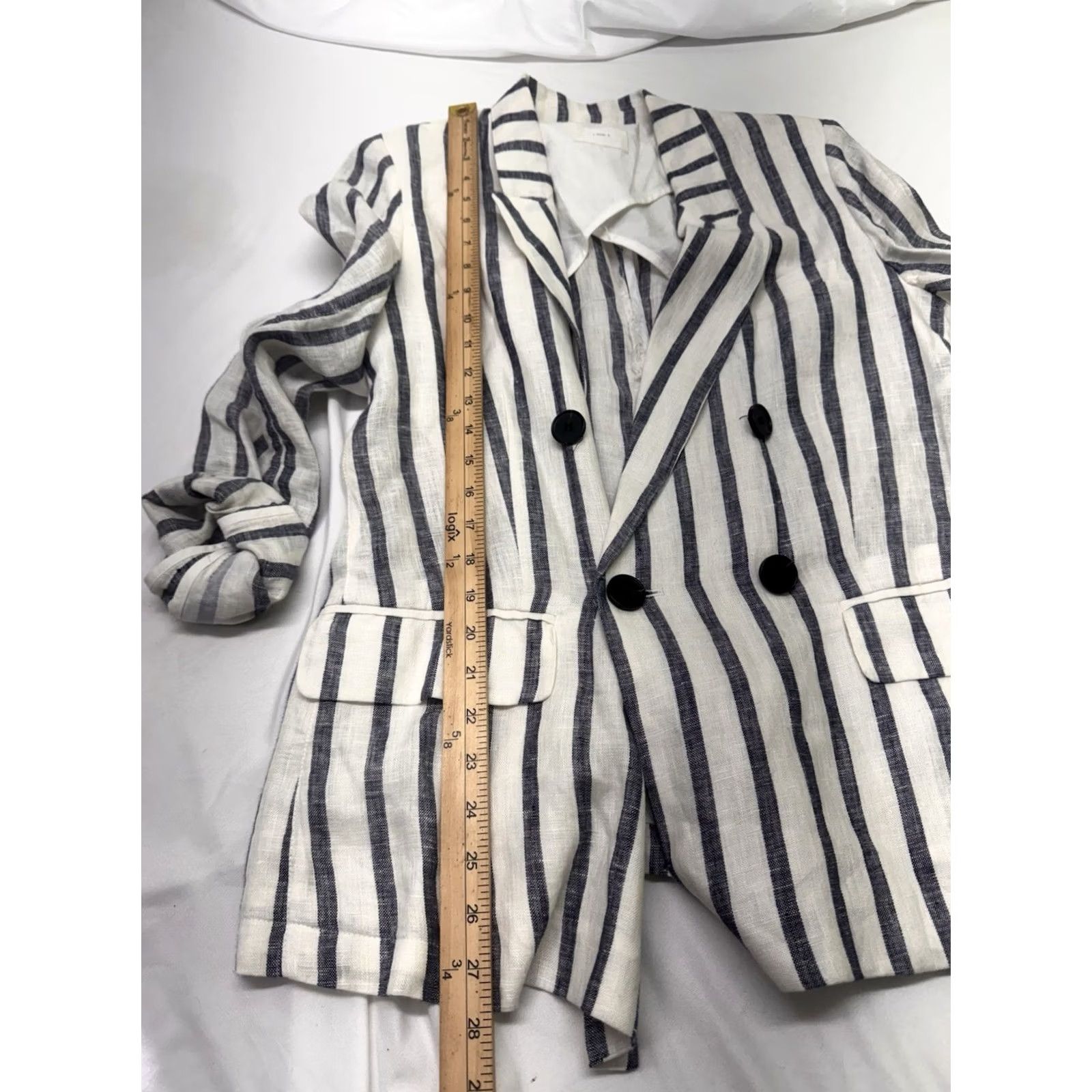 Vintage A Loves A Striped Blazer M Blue And White Boho Linen Size M / US 6-8 / IT 42-44 - 7 Thumbnail
