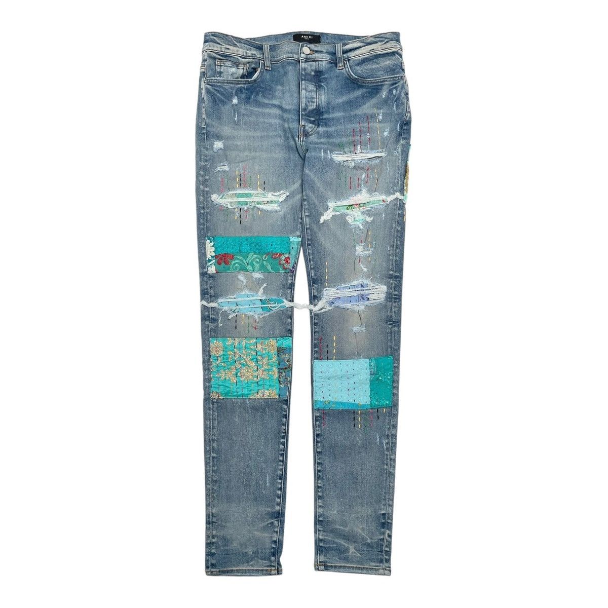 image of Amiri Quilted Art Patch Jeans Clay Indigo Pre-Owned, Men's (Size 36)