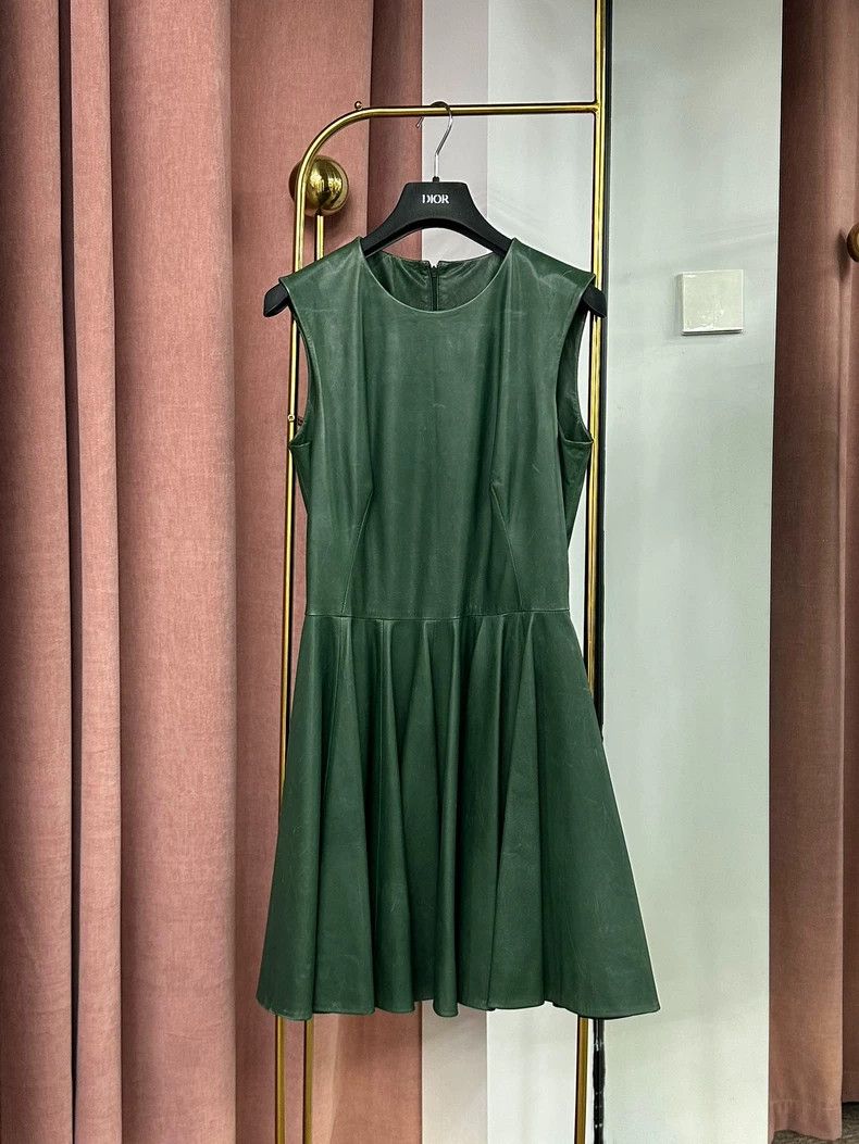 Alexander Mcqueen Green cowhide sleeveless dress
