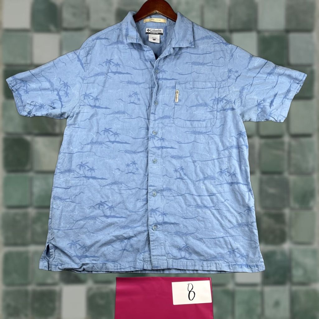 Vintage Columbia Shirt Large Blue Fish Print River Lodge Button Up Short Sleeve Pocket Size US L / EU 52-54 / 3 - 1 Thumbnail
