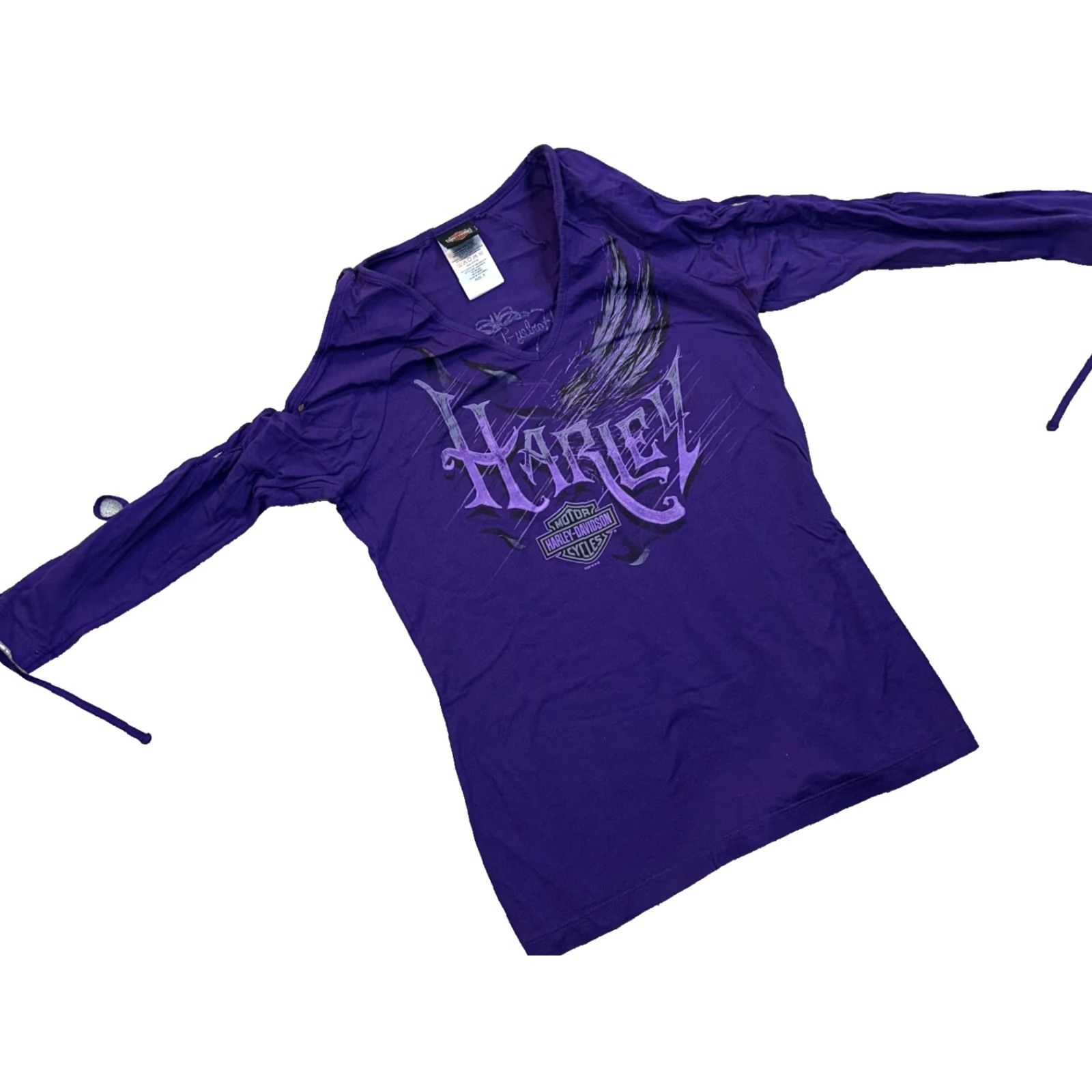 Harley Davidson Harley-Davidson Girls Teen Small Purple Strap Sleeve Open T-Shirt Logo Harley-Davidson 2019 V-Neck Cotton Knit Short Sleeve Shirt Size US S / EU 44-46 / 1 - 2 Thumbnail