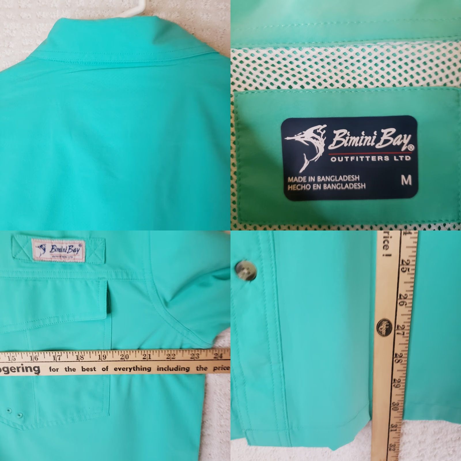 AQUA Bimini Bay Outfitters Short Sleeve Flats 5 V Bloodguard Shirt Mens M Aqua Green Size US M / EU 48-50 / 2 - 10 Thumbnail
