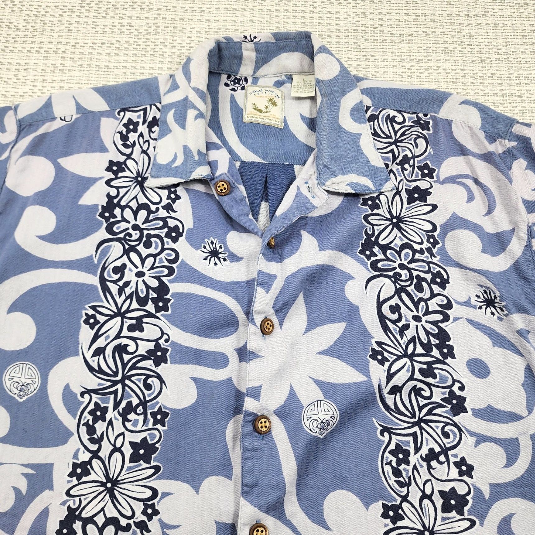 Slowear VINTAGE Colo Wear Hawaiian Shirt Mens Large Blue Aloha Camp Button Up Rayon Blend Shirt Size US L / EU 52-54 / 3 - 4 Thumbnail