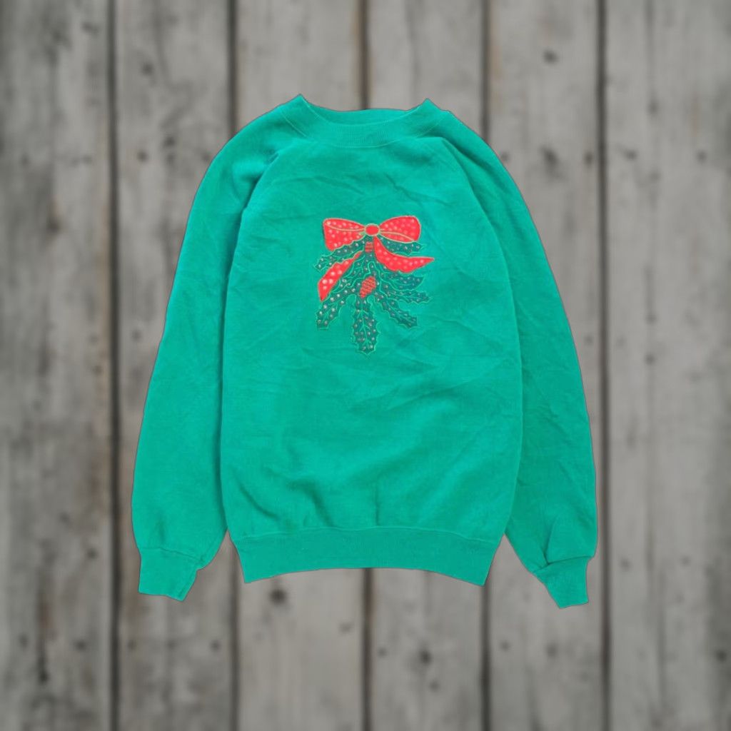 Vintage VINTAGE Green Ugly Christmas Sweatshirt Large Adults XL Green 1990s Ragstock Size L / US 10 / IT 46 - 1 Thumbnail