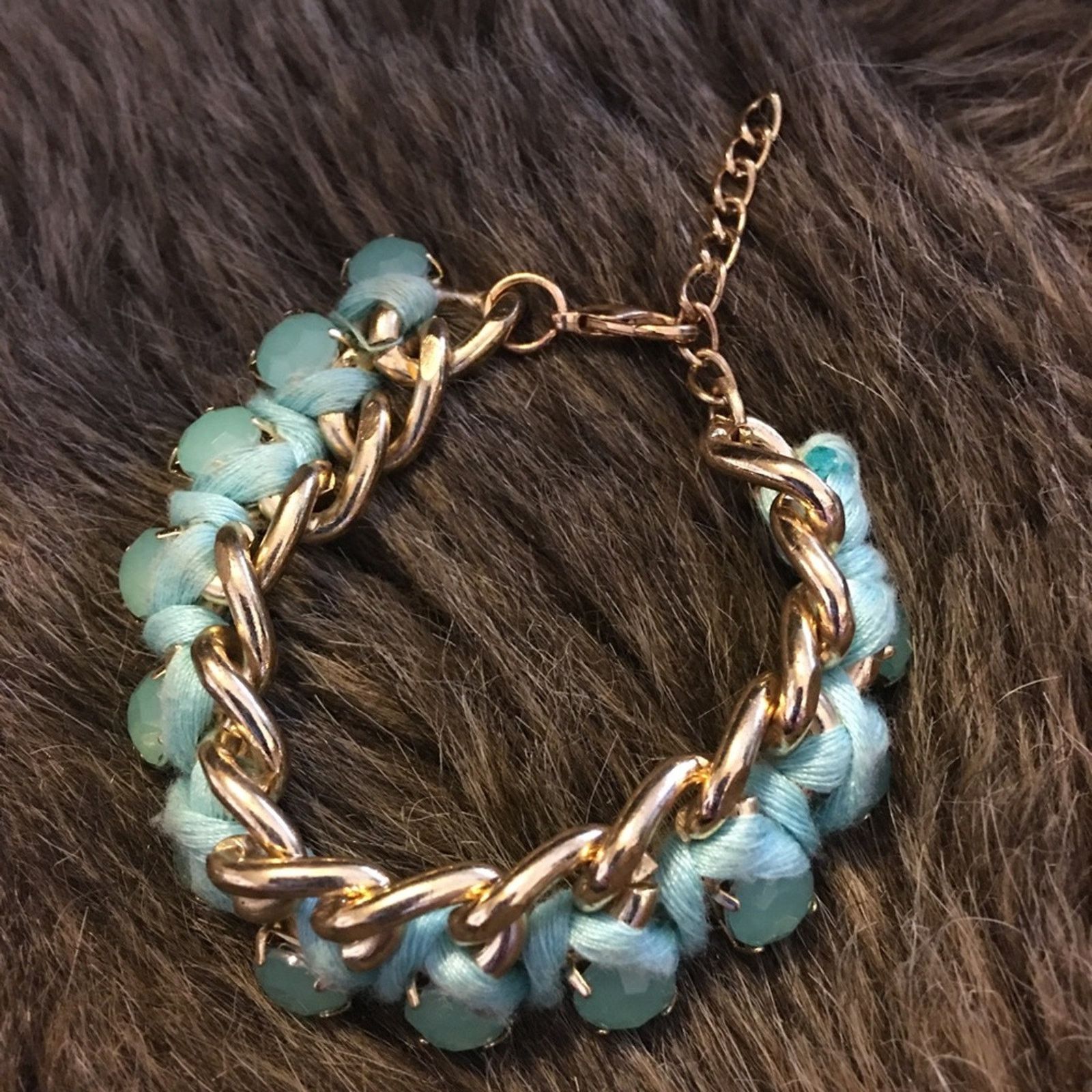 Vintage Vintage aqua glass stone gold chain link bracelet Size ONE SIZE - 5 Thumbnail