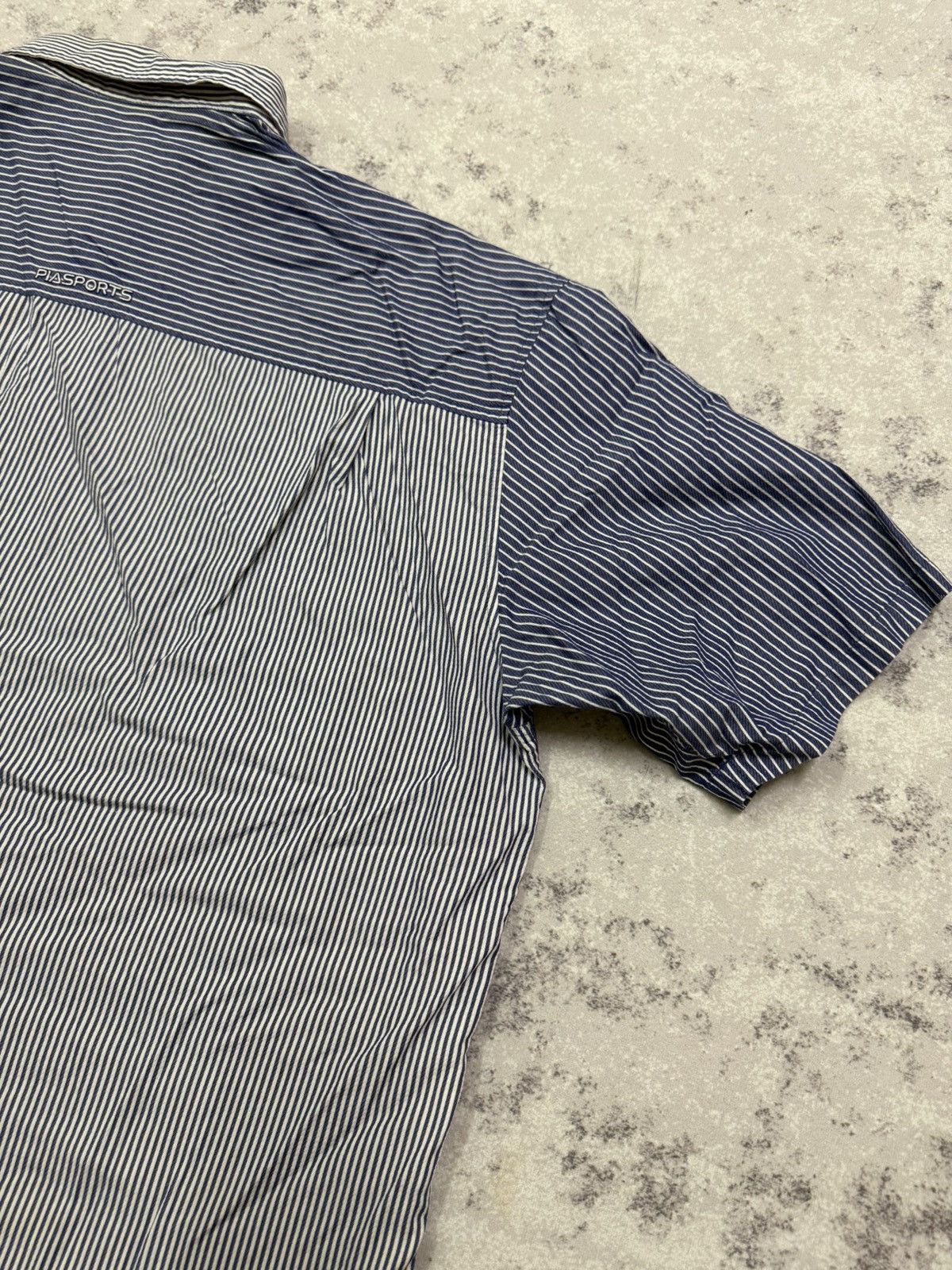 Japanese Brand Piasports Colorblock Blue Stripe Logo Chest Button Up Shirt Size US XL / EU 56 / 4 - 14 Thumbnail