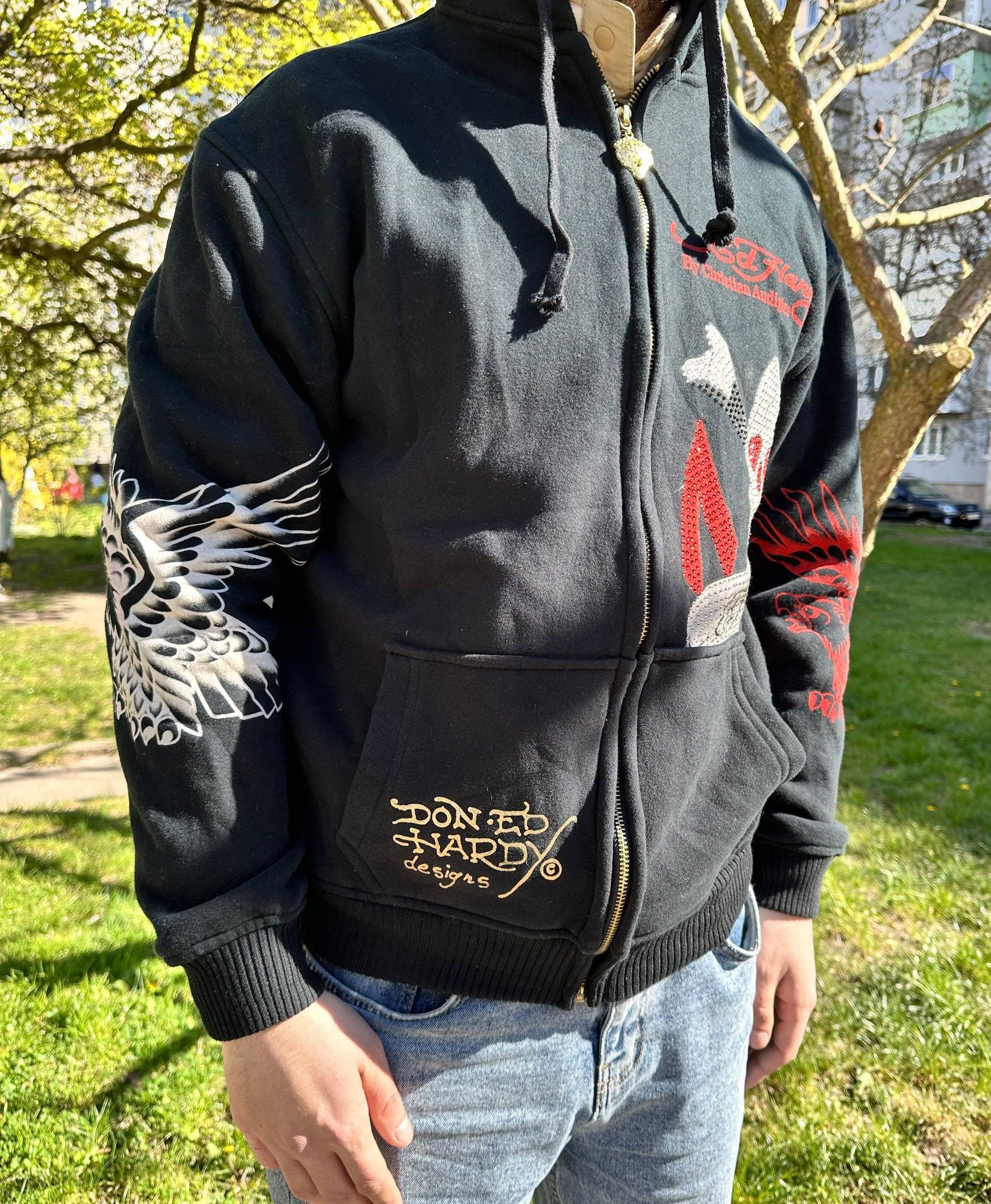 Ed Hardy Ed Hardy Rhinestone Y2K Zip Hoodie Size US L / EU 52-54 / 3 - 3 Thumbnail