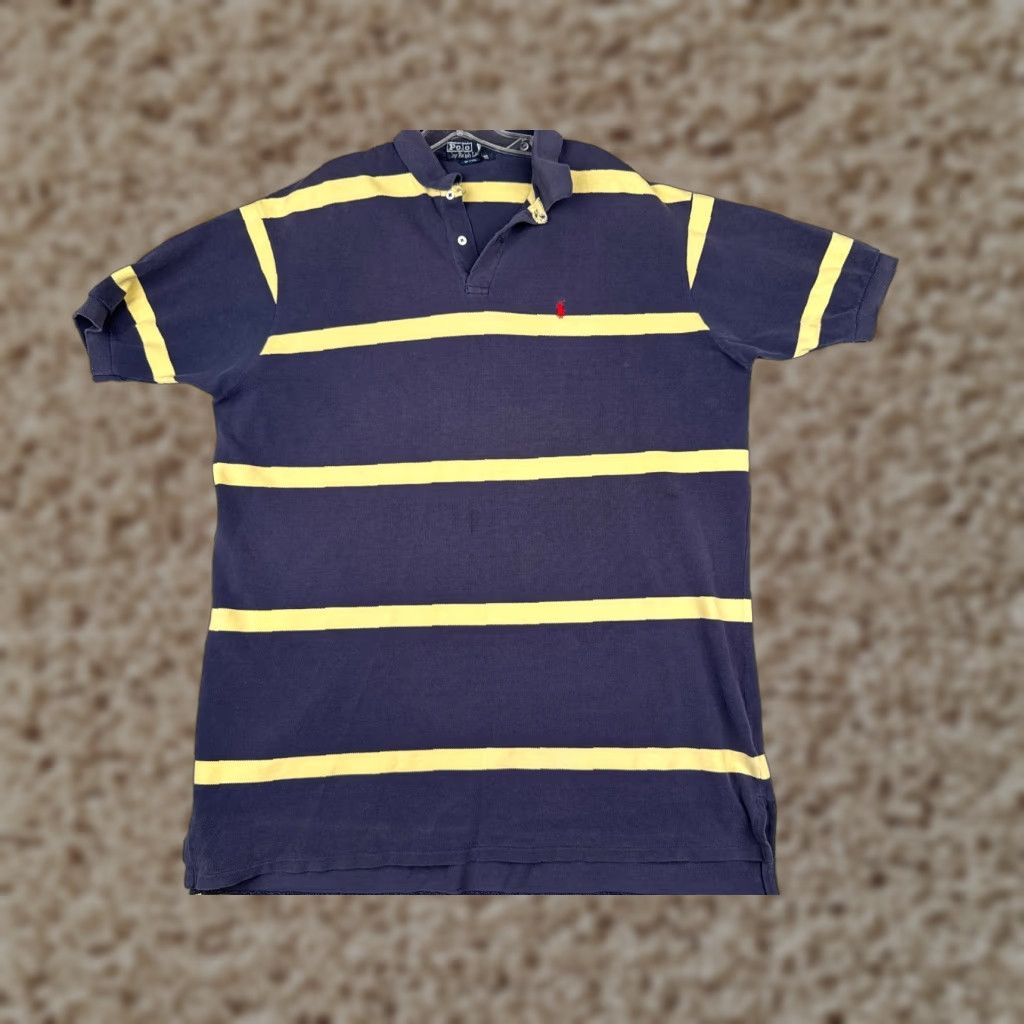 Ralph Lauren VINTAGE Polo Ralph Lauren Polo Shirt 2XL Blue Yellow Stripe Cotton Slim Fit Mens Size US XXL / EU 58 / 5 - 1 Thumbnail
