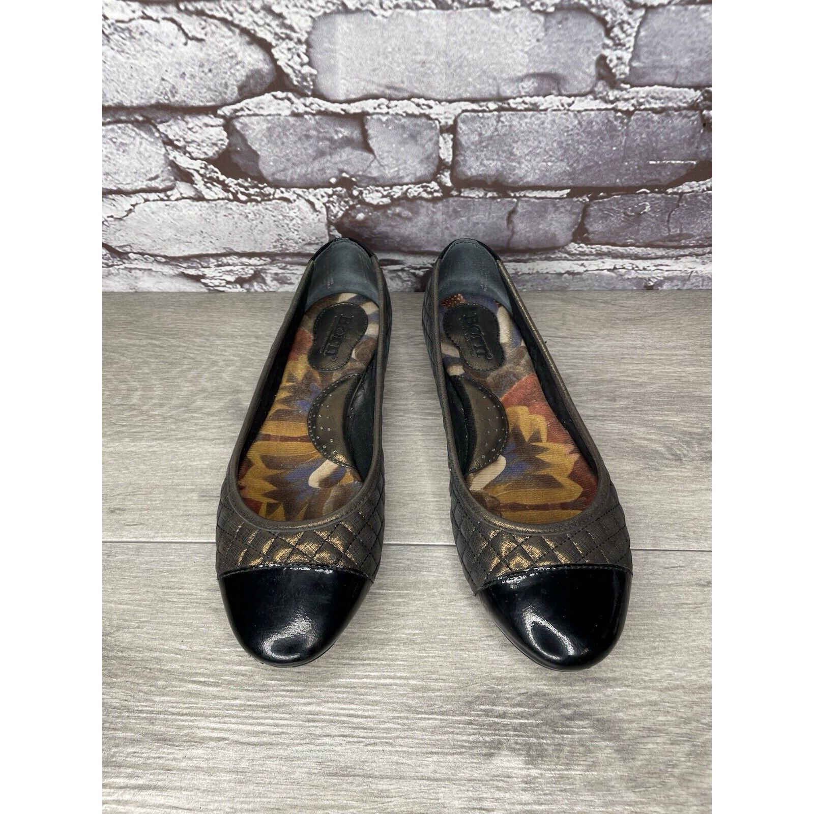 Born BORN Riley Black Bronze Quilted Metallic Patent Leather Ball Size US 7 / IT 37 - 15 Thumbnail