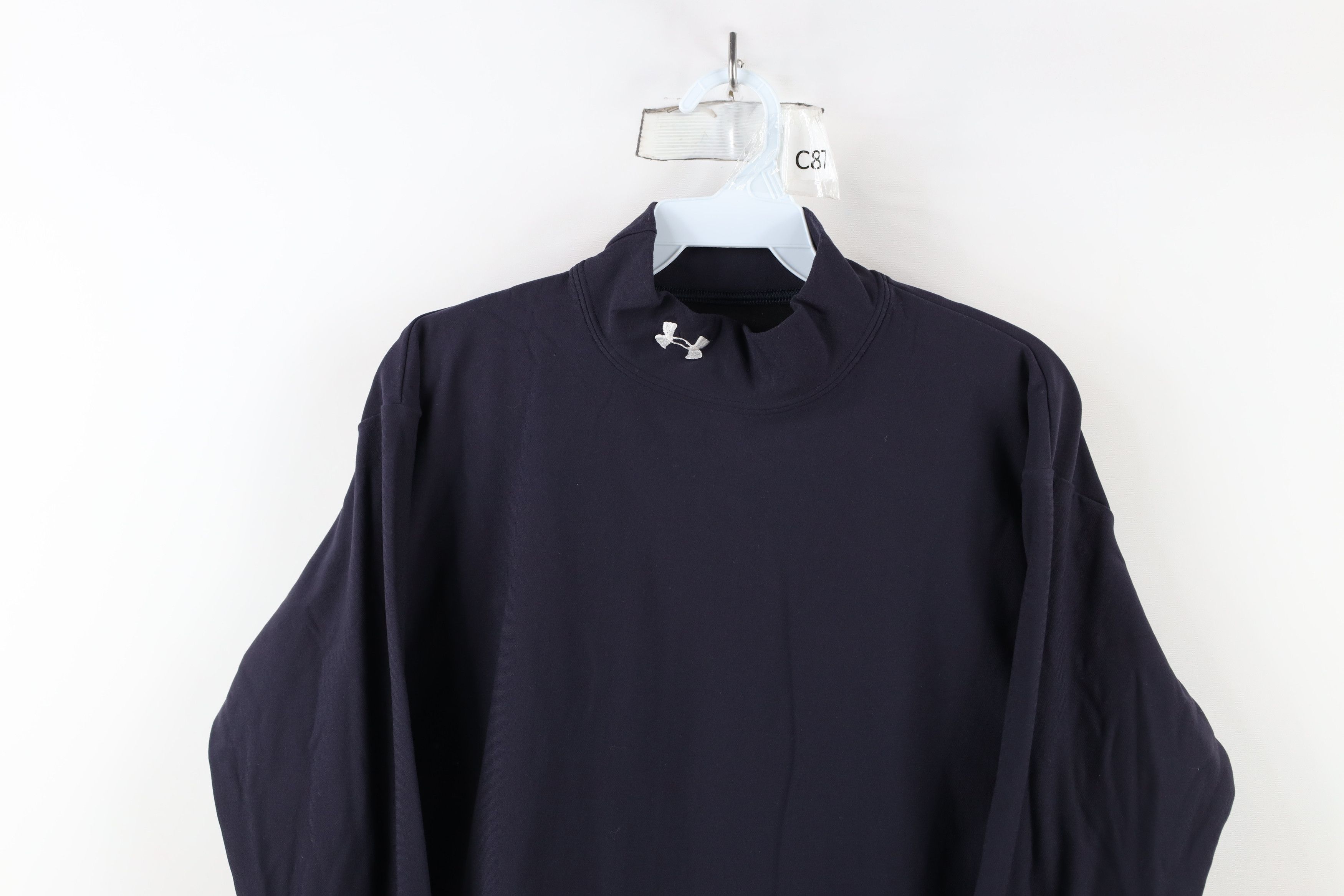 Under Armour × Vintage Vintage Under Armour Compression Mock Neck T-Shirt Navy Blue Size US XL / EU 56 / 4 - 2 Thumbnail