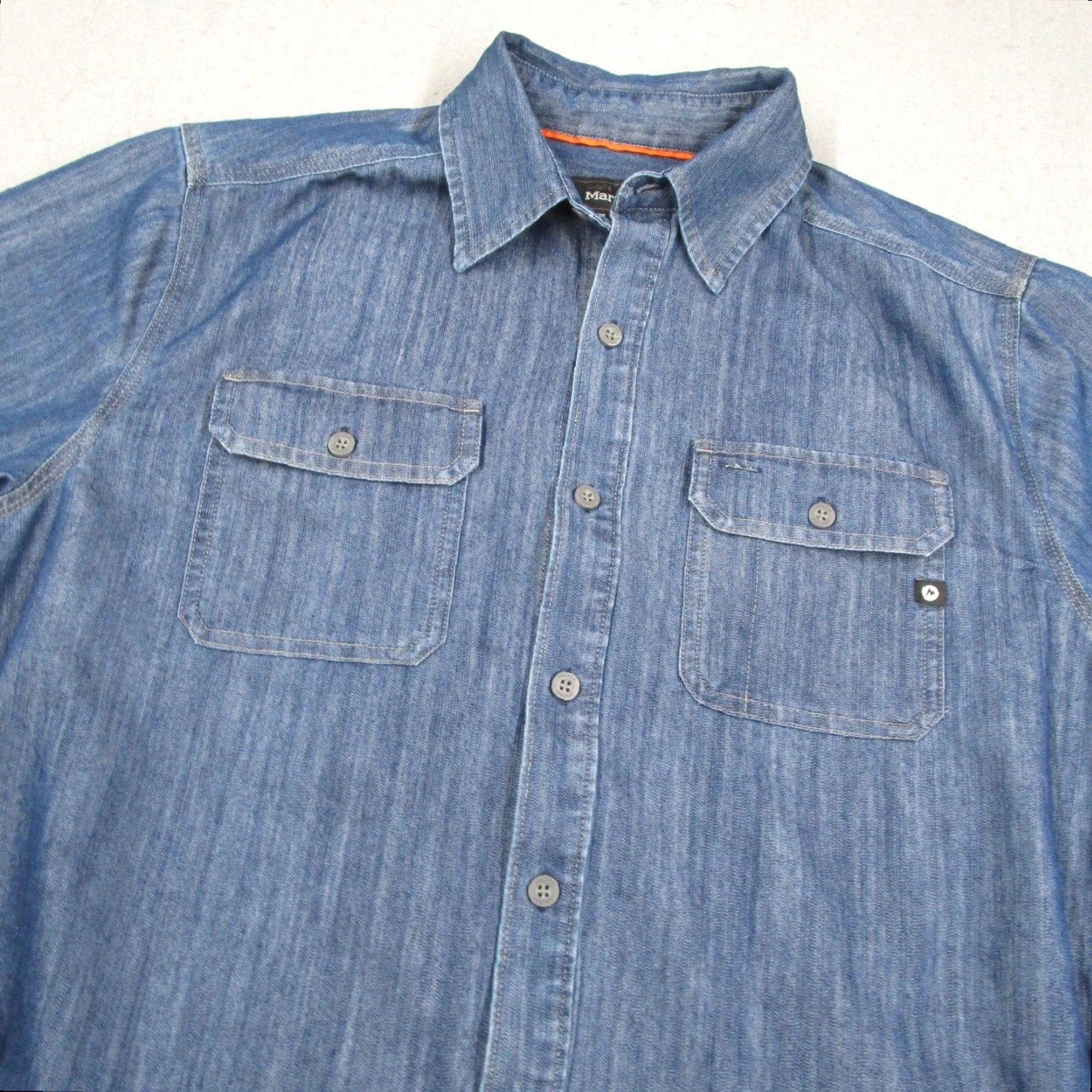 Marmot Marmot Mens Blue Long Sleeve Button-Up Shirt Chambray Medium C52550 Casual Travel Outdoor Buttons Pocket Embroidered Collar Men’s Shirt Size US M / EU 48-50 / 2 - 2 Thumbnail