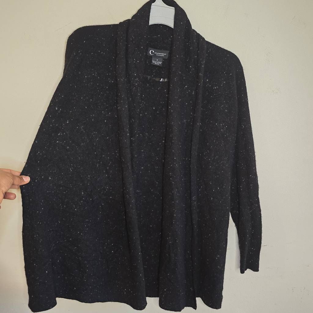 Bloomingdale's C by Bloomingdale’s 100% Cashmere Cardigan Black Open Front Size S / US 4 / IT 40 - 14 Thumbnail