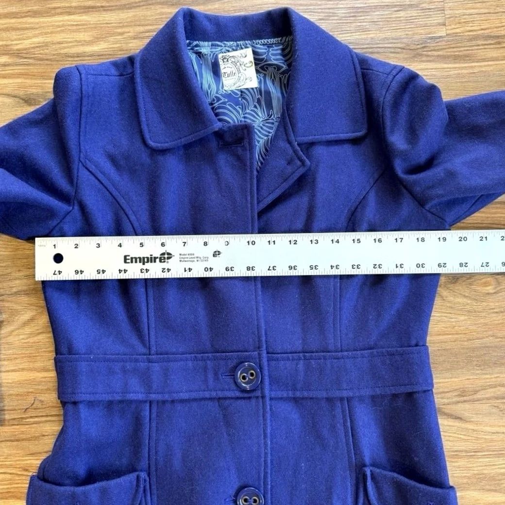 Vintage Tulle Jacket Pea Coat Wool Blend Blue Womens M Button Front Pockets Solid Mid-Length Vintage Style Size M / US 6-8 / IT 42-44 - 6 Thumbnail