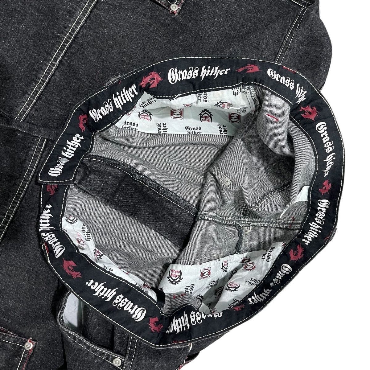 If Six Was Nine 🐲 Grass Hither Embroidery Baggy Cargo Black Denim Pant Size US 40 / EU 56 - 7 Thumbnail