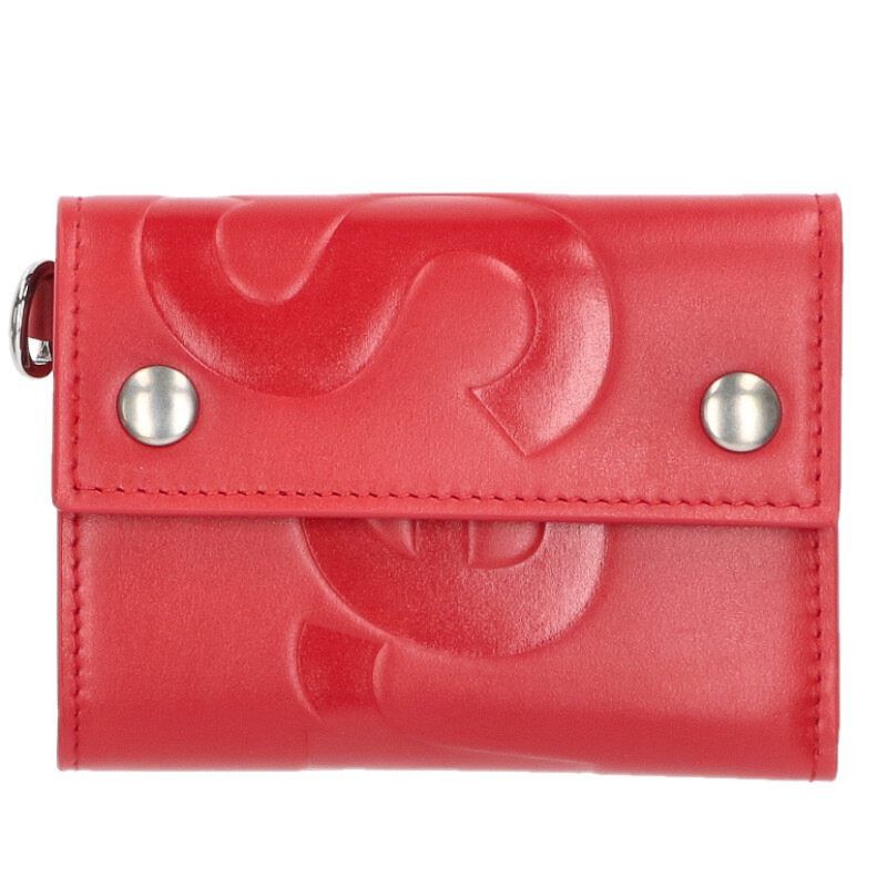 Supreme SUPREME Leather zip card holder Wallet red calfskin logo