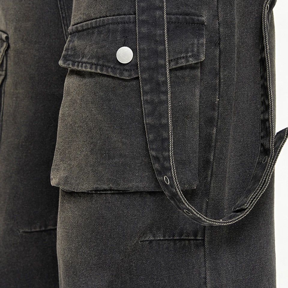 Japanese Brand × Vintage Black Cargo Jeans Men Baggy Multi-pocket Wide Leg Streetwear Size US 30 / EU 46 - 6 Thumbnail