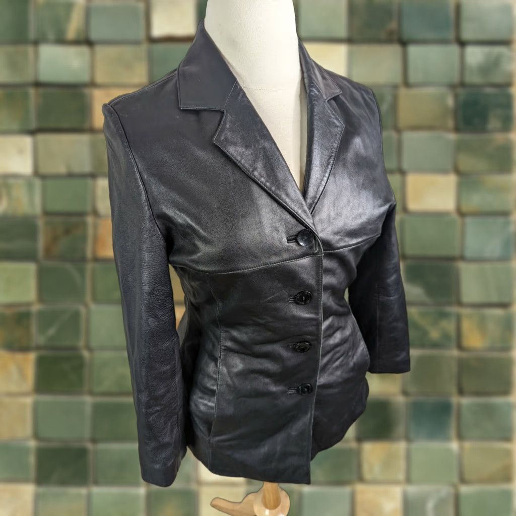VINTAGE Wilsons Leather Coat Jacket Black Leather Biker Womens Large